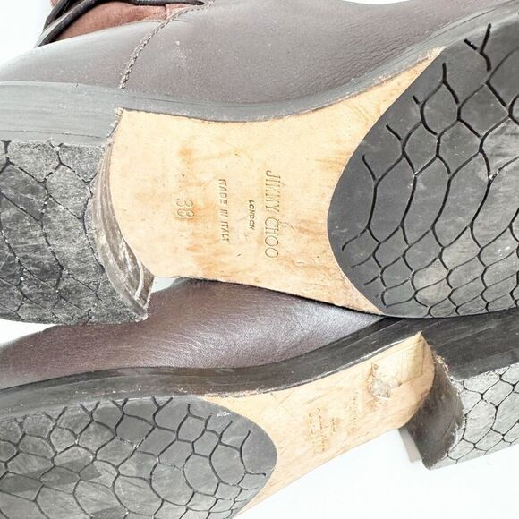 Jimmy Choo DARLA Riding Boots Tall Knee Buckles Flat Brown Leather Suede Size 38 - Picture 11 of 11